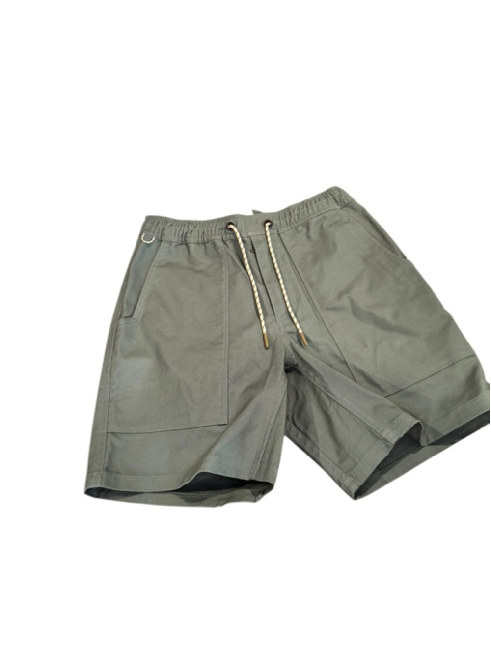 Men's LIVSN Green flex canvas holler Shorts L with Beige Drawstring k10